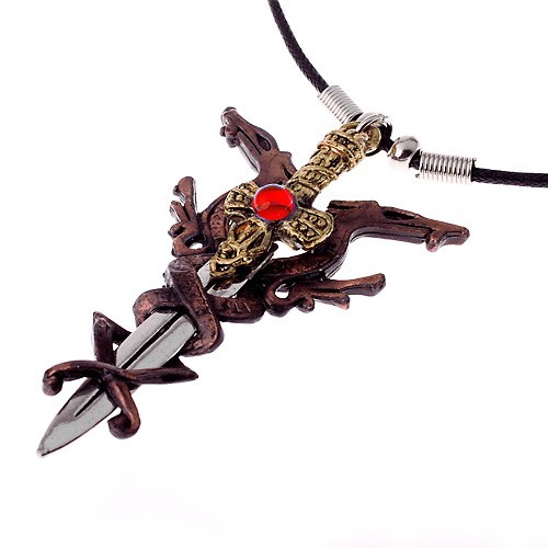 Bild Drache Schmuck: Gothic Kette mit Schwert rot